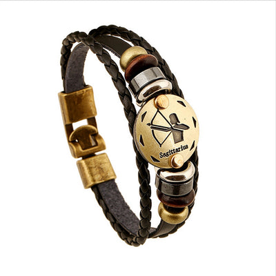 Bracelet Punk Leather Zodiac Bracele