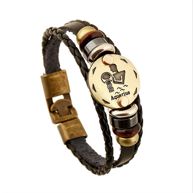 Bracelet Punk Leather Zodiac Bracele