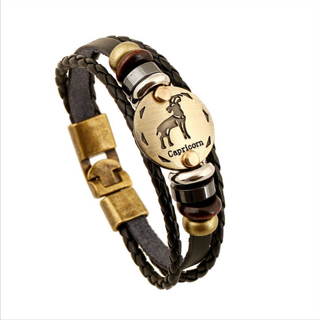 Bracelet Punk Leather Zodiac Bracele