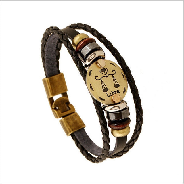 Bracelet Punk Leather Zodiac Bracele