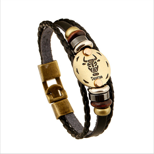 Bracelet Punk Leather Zodiac Bracele