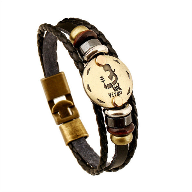 Bracelet Punk Leather Zodiac Bracele
